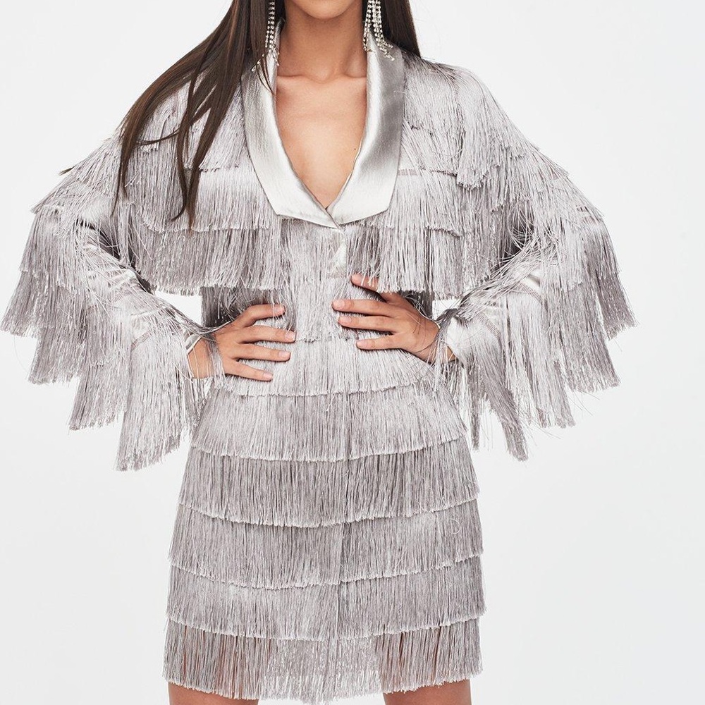 Lavish Alice fringe blazer dress / metallic Silver